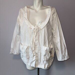 Meg By Design White Tie Front Jacket Blouse Boxy Lagenlook Size Small Cotton